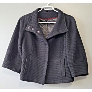 Ispiri Ladies Tweed Short Winter Black Dressy Coat Size‎ Med Snap with Pockets